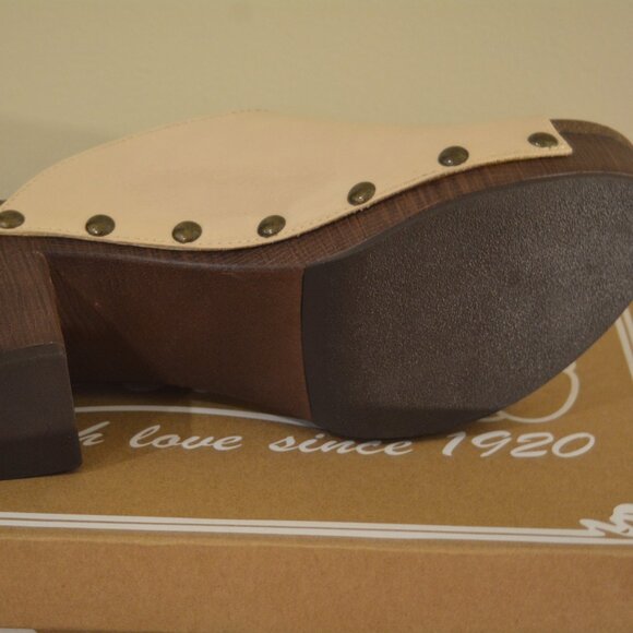 Sbicca Montrose Cream Leather Mule Clog Sandals – Size 10 – Open Toe Chunk Heel - Picture 7 of 8